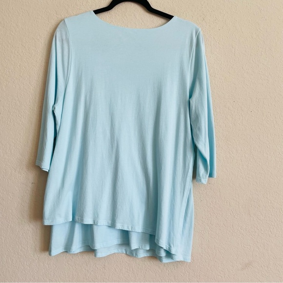 Pure Jill Blue 3/4 Sleeve artistic tee size L petite layered stretch comfort - Picture 6 of 8